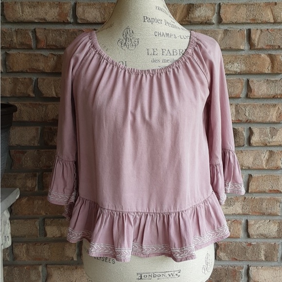 Walter Baker Pink Mauve Off the Shoulder Embroidered Boho Top size Medium - Picture 4 of 4